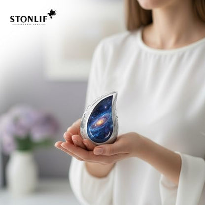 Deep Cosmos Teardrop Keepsake Cremation Urn for Human Ashes – Small Aluminum Memorial Burial Urn for Men & Women, Decorative Display - size: Small Teardrop