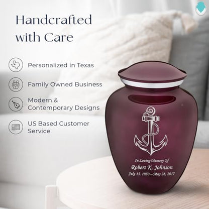 Adult Personalized Anchor Cremation Urns for Human Ashes I Large Cherry Purple Funeral Urn for Men and Women I 200 lbs - color: Cherry Purple