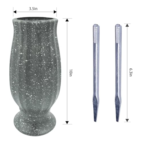 Cemetery Vase, Plastic, Grave Decorations, Flower Holders with Metal Spikes&Drain Stopper, Gray - color: Gray