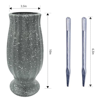 Cemetery Vase, Plastic, Grave Decorations, Flower Holders with Metal Spikes&Drain Stopper, Gray - color: Gray