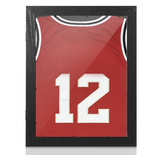 Jersey Frame Display Case Box: 11x14'' Wooden Shirt Display Frame Uniform Shadow Box with Clear Acrylic Front, Desktop or Wall for Basketball Soccerball Football Baseball Sports Memorabilia Black