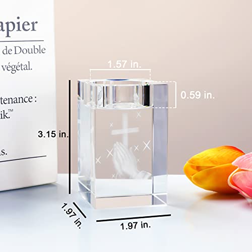 YWHL Cross Religious Crystal Votive Candle Holders, Religious Gifts for Women, 3D Praying Hands and Cross Glass Tealight Candle Holder for Table Centerpiece (Excluding Candles) - color: Praying Hand
