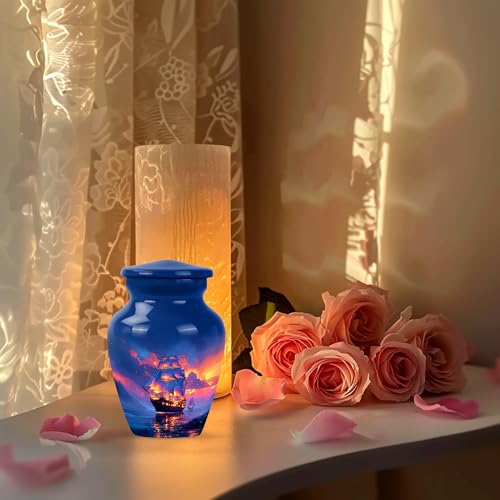 3 Inch Sailing Ship Keepsake Urn for Human Ashes Men - color: Ship Blue Urn-1, size: 3 Inch