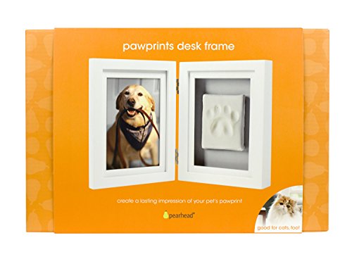 Pearhead Pet Paw Print Memorial Frame with Clay Imprint Kit, White - color: White Pawprint Desk Frame