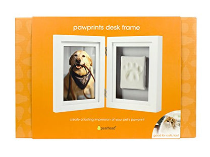Pearhead Pet Paw Print Memorial Frame with Clay Imprint Kit, White - color: White Pawprint Desk Frame