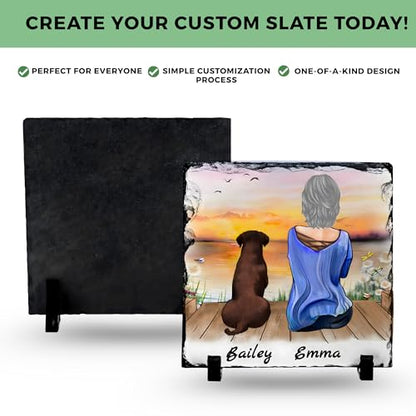 Personalized Photo Rock Slate Frame - 1 Dog Mom - Square Shape | Custom Stone Plaque Picture Frame, Dog Lovers Gift for Women, Gifts for Mom, Birthday, Christmas, Mother’s Day - color: Mom-1Dog-Slate