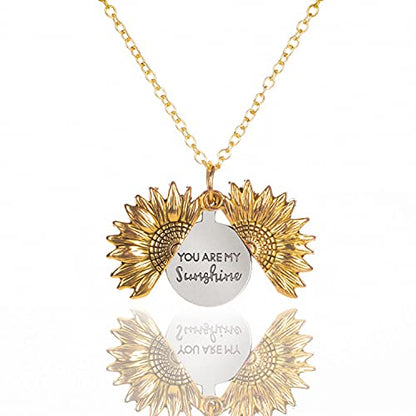 BELLA GLOBE You Are My Sunshine Music Box with You Are My Sunshine Sunflower Necklace Gift for Women Mom Grandma Daughter Sunflower Pendant Necklace in Wind Up Wood Jewelry Music Box - color: Music Box with Necklace