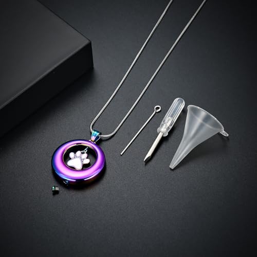 Dog Paws Cremation Jewelry Pet/Cat/Dog Paws Urn Necklaces for Ashes Stainless Steel Pet Ashes Holder Memorial Keepsakes Locket Pendant Jewelry for Men Women - color: Rainbow