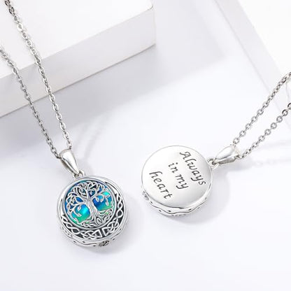 Aniu S925 Sterling Silver Urn Necklace Cremation Jewelry for Ashes - color: Abalone Shell Tree of Life-A