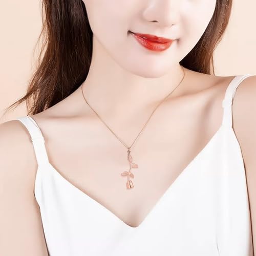 Rose Flower Cremation Jewelry Urn Necklaces for Ashes, Cremation Ash Jewelry Memorial Pendants for Human Pets Ashes - color: Rose Gold