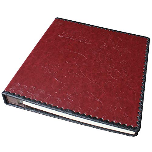 Photo Album Book, Family Album Self Adhesive Scrapbook, Leather Cover, Holds 3x5, 4x6, 5x7, 6x8, 8x10 Photos (Wine Red) - color: Wine Red, size: M