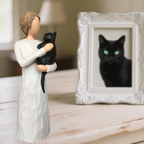 FRUMOASA Black Cat Angel Figurine 6" Loss Cat Sympathy Memorial Gift Statue - color: Black Cat