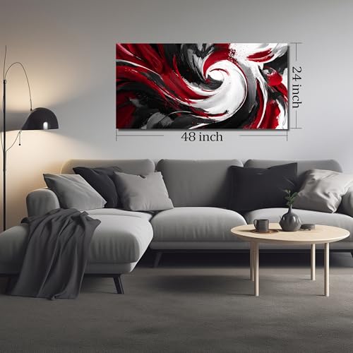 JuhaiArt Black Wall Art Abstract Wall Painting for Living Room - color: Red, size: 48"L x 24"W