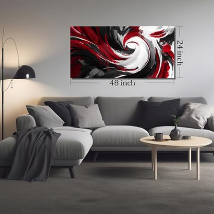 JuhaiArt Black Wall Art Abstract Wall Painting for Living Room - color: Red, size: 48"L x 24"W