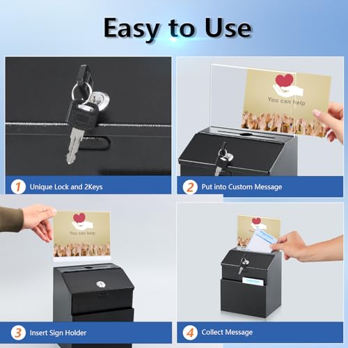 KYODOLED Suggestion Box with Slot and Lock, Acrylic Sign Holder, Black - color: Black-02, size: 8 x 5.7 x 7 Inch