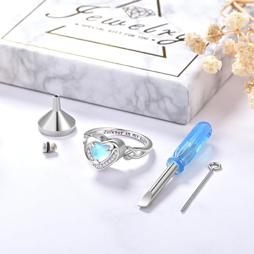 Heart Cremation Ring for Ashes - 925 Sterling Silver Teardrop Urn Keepsake Rings Memorial Jewelry for Women - style: Moonstone