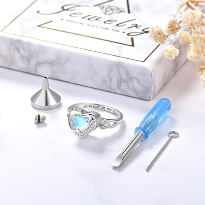 Heart Cremation Ring for Ashes - 925 Sterling Silver Teardrop Urn Keepsake Rings Memorial Jewelry for Women - style: Moonstone