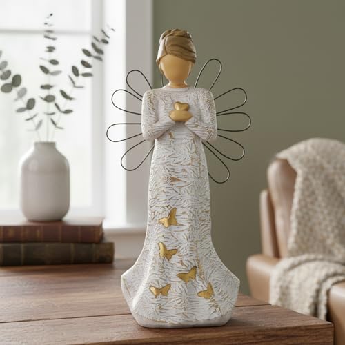 Sympathy Angel Figurines for Loss of Loved Ones Angel Statues | Home Decor Serenity Prayer Gifts for Women Resin Sculpted Hand-Painted Figure Bereavement Gift Praying Hands Statue - style: Sympathy Angle( Heart Style)