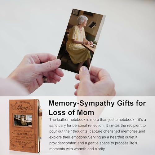 Sympathy Gifts for Loss Of Mom, Letters To My Mom In Heaven Grief Journal for Women, Leather A5 Notebook and Angel Keychain, Bereavement Memorial Travel Photo Journal With Pocket Hug Keychain - color: Mom