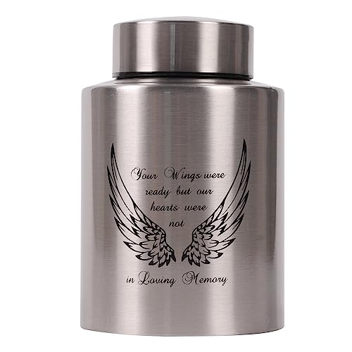 Medium Urns for Human Ashes Up to 60 Cubic Inches Medium Sized Urns for Ashes Adult Male Female Keepsake Cremation Urns for Ashes Stainless Steel (Angel Wings, Silver) - color: Silver
