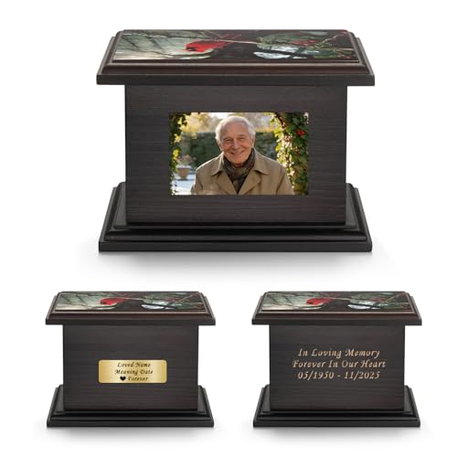 SOITIS Customized Cremation Urns for Human Ashes 3.94 Inches Small Urn for Human Ashes Keepsake Wooden Box Funeral Mini Casket for Ashes Burial Urn for Women Men Memorial Small Urns Box - color: Red Bird-custom