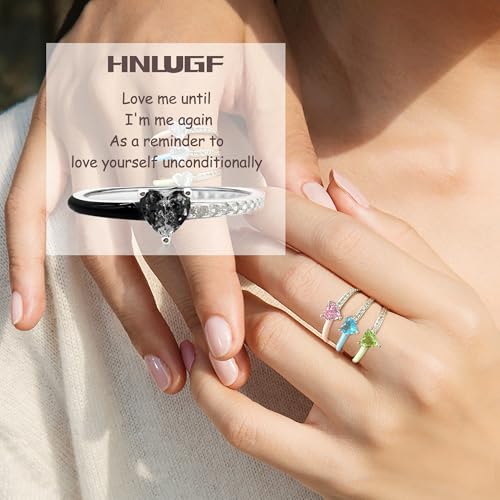 Love Me Until I'M Me Again Black Heart-Cut Half Enamel Ring, Heart Self-Love Ring, Jewelry Birthday Gifts for Women, Daughter, Wife, Friends - color: Black
