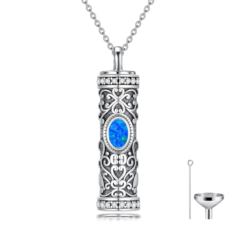 Seiyang Urn Necklace for Ashes 925 Sterling Silver Cremation Necklace with Birthstone Memorial Cremation Jewelry for Women Loved One - color: 14-Blue Opal, style: Style A