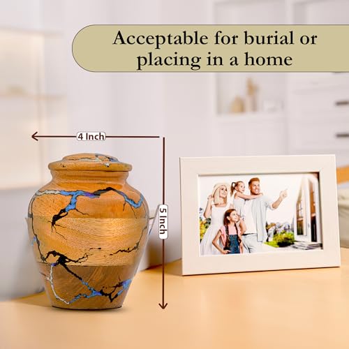 Wooden Cremation Urn for Human Ashes Adult Male & Female – Handmade Mango Wood & Epoxy Resin – Decorative Burial Memorial Urn with Secure Lid (Small, 4x4x5 Inch, 20 Cu in) – by Bhartiya Handicrafts - size: Small – 4x4x5 Inch – 20 Cu In
