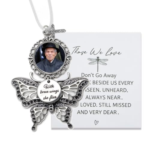 Butterfly Memorial Gifts Butterfly Ornaments DIY Frame with Brave Wings She Flies Charm Sympathy Gifts for Loss of Loved One Mother Sister Grandmother in Loving Memory Gift (Silver Butterfly) - color: Silver Butterfly