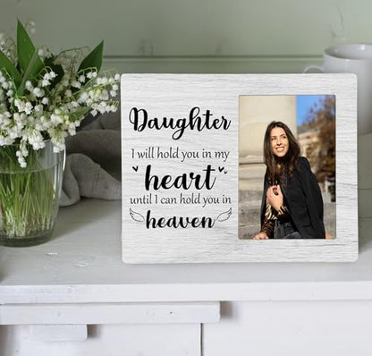 Daughter Memorial Picture Frame, I Will Hold You in My Heart Remembrance Wooden Photo Frame Gifts for Loss of Daughter, 4x6 inch Photo - style: Daughter Memorial-Grey