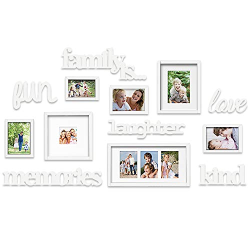 Jerry & Maggie - Photo Frame | Plaque College Frame - White Wall Decoration Combination - Bronze PVC Picture Frame Selfie Gallery Collage With Full Size Hanging Template & Wall Mounting Design - color: White/ 7PACK