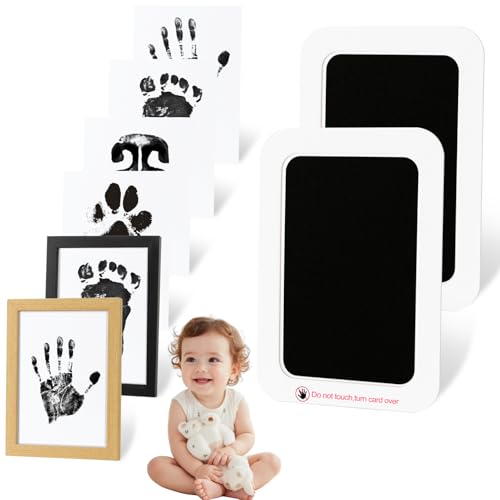 echosari 2 Pack Inkless Baby Hand & Footprint Kit with Picture Frame | | Mess Free Clean Touch Ink Pad for Newborn Keepsake, Dog Nose & Paw Print Kit, Ideal New Mom Gifts (Large) - size: 2 Pack-Large