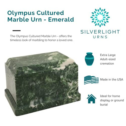 Emerald Olympus Cultured Marble Cremation Urn for Human Ashes, Green, Ground Burial, Home Display and Funeral Memorial - color: Emerald