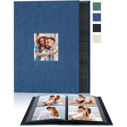 4x6 Slip In Photo Album Holds 200 Pockets Cloth Cover Navy Blue | DIY cover window, Acid free pages, PVC free pockets, Family Travel Wedding, Gift ready - color: Navy Blue, size: 200 Pockets