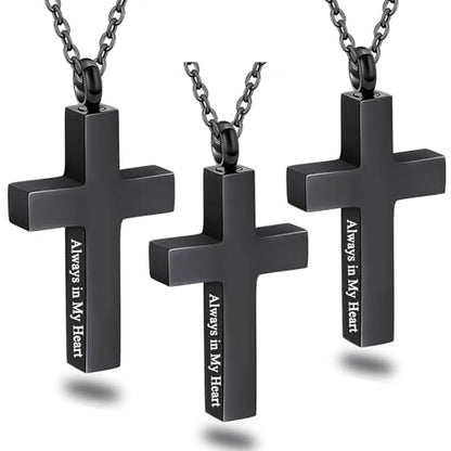 Cross Urn Necklace for Ashes for Men Women Cremation Jewelry Urns Locket Pendant Ashes Holder Memorial Jewelry-Always in My Heart - color: Always in My Heart,3pcs Black