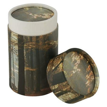 Autumn Woods Scattering Tube - Extra Small, Biodegradable Cremation Urn for Ashes, Extra Small Sized Cremation Urn, 5.25 Inches High - color: Autumn Woods