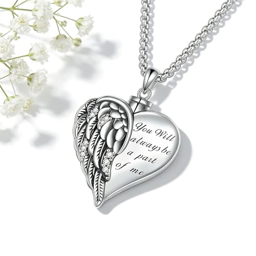 Urn Necklace for Ashes Blue opal Cremation Necklace Keepsake Memory Jewelry for Ashes of Loved Ones Keepsake - style: Guardian Angel Wings