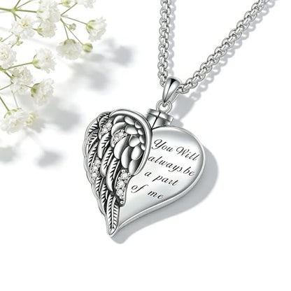 Urn Necklace for Ashes Blue opal Cremation Necklace Keepsake Memory Jewelry for Ashes of Loved Ones Keepsake - style: Guardian Angel Wings