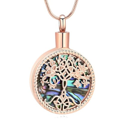 Hearbeingt Teardrop Urn Necklaces for Ashes Tree of Life Memorial Locket - color: Abalone Shell-Rose Gold