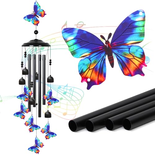 Butterfly Wind Chimes for Outside Colorful Metal Decorative Ornament - color: Butterfly