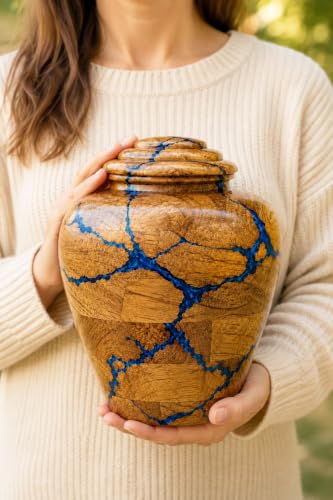 Handcrafted Wooden Cremation Urn (Large (200 lbs) Beutiful and Decorative urn for Adult Human Ashes Fractal Resin Inlay. - size: Large ( 200 lbs)