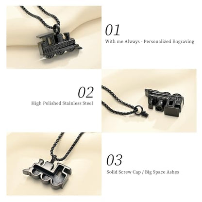Oinsi Stainless Steel Mini Train Cremation Jewelry For Ashes Memorial Urn Necklace Keepsake Urn Pendant For Loved Ones - color: Black