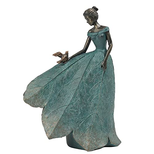 Guichifun Fairy Statue Home Decoration Leaf Angel Girls 8.5 x 5 x 12 Inch | Resin, Home Garden Decor, For Outside or Inside, Rustic Fairy Garden Outdoor Yard Figurines, Gifts for Women - color: Green-bird, size: Large