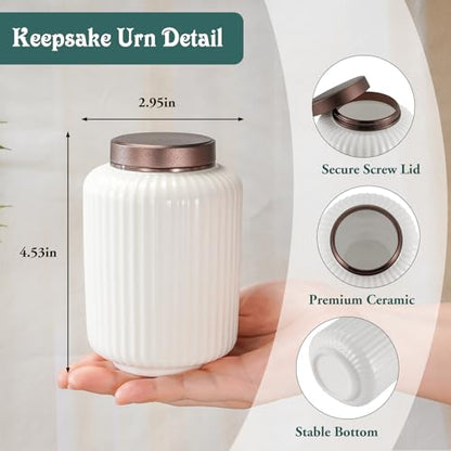 SOITIS Small Urns for Human Ashes 4.5 Inch Sharing Ceramic Urn for Ashes Mini Urns for Human Ashes Keepsake Urn for Human Ashes Funeral Memorial Holder White Urn for Women Men
