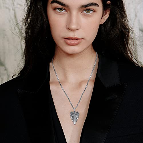 Aniu S925 Sterling Silver Urn Necklace Cremation Jewelry for Ashes - color: Cross Angel Wing