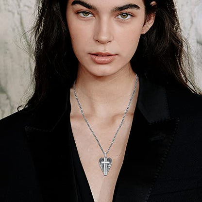 Aniu S925 Sterling Silver Urn Necklace Cremation Jewelry for Ashes - color: Cross Angel Wing