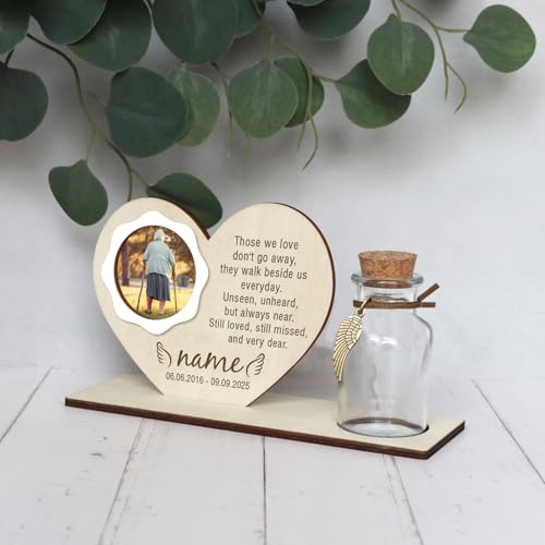 Personalized Loss of Loved One Photo Frame Memorial，Custom lock of Hair Keepsake Jar,Remembrance Bereavement Sympathy Gift for Lost Mom, Dad， Friends, Sisters, Grandparents (heart) - style: heart
