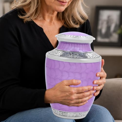 Alpha Living Home Cremation Urn, Adult, 200+ cu in, Purple Silver - color: Purpal, size: Hand Engraved