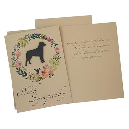 Rottweiler Floral Wreath Sympathy Card | Handmade 5x7 Pet Condolences Greeting | Dog Silhouette Kraft Brown Base Card - color: Kraft Brown, style: Rottweiler