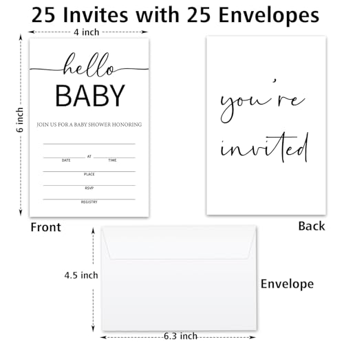 Hello Baby Baby Shower Party Invitations for Boys Girls, Baby Announcement Invite Cards, 25 Set of Fill-in Invites with Envelopes, Gender Reveal Party Supplies -B12 - color: Hello Baby